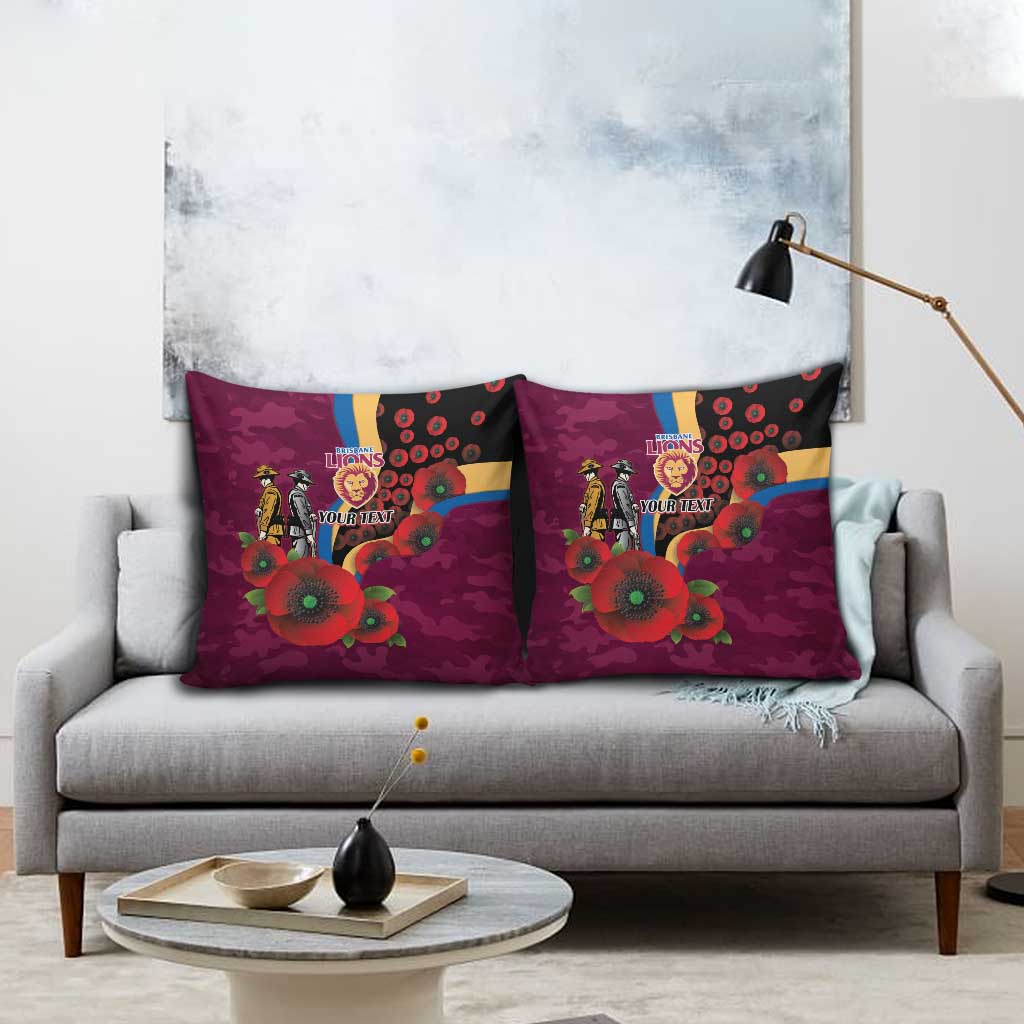 Brisbane Lions ANZAC Personalised Pillow Cover Lest We Forget Poppy Camo