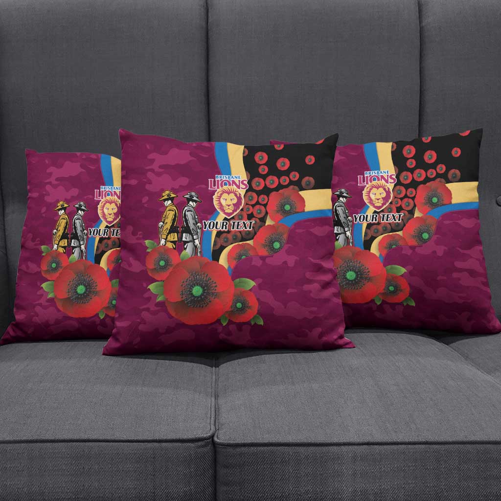 Brisbane Lions ANZAC Personalised Pillow Cover Lest We Forget Poppy Camo