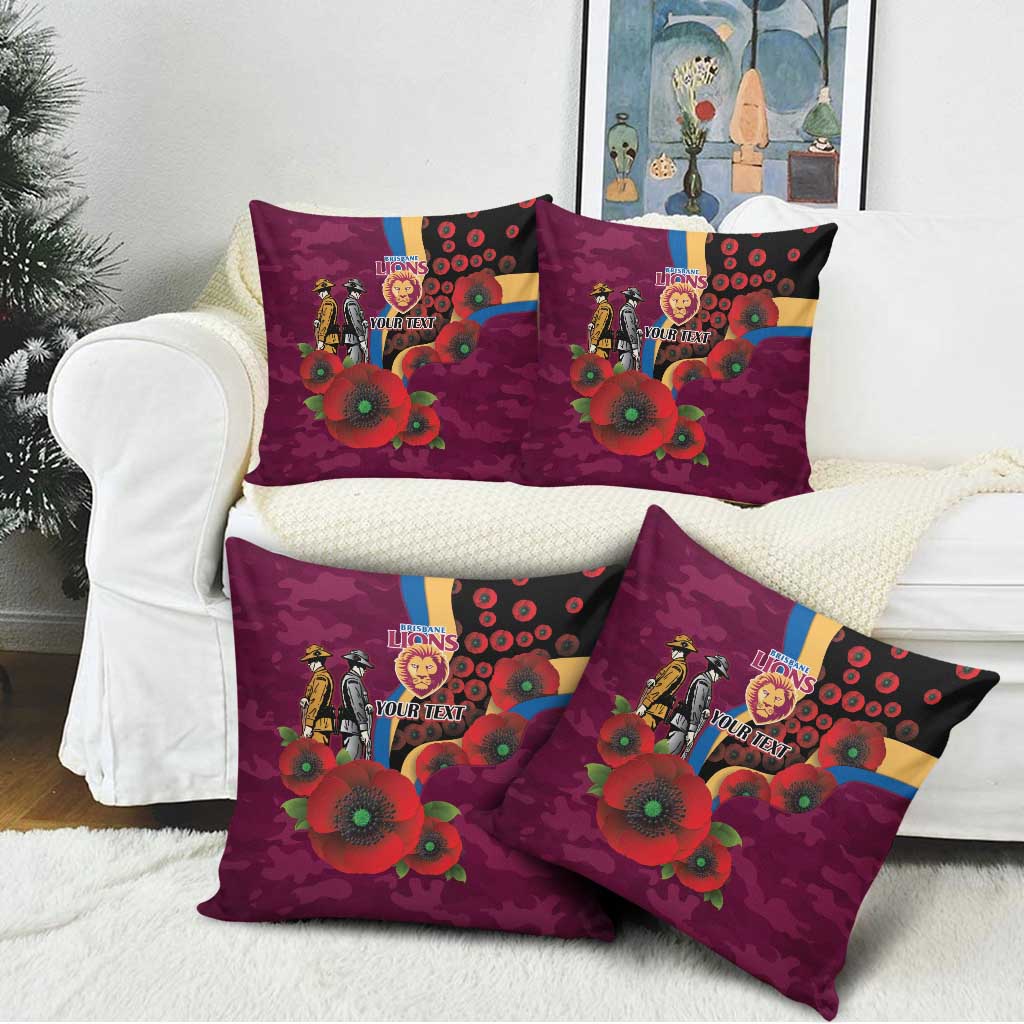 Brisbane Lions ANZAC Personalised Pillow Cover Lest We Forget Poppy Camo