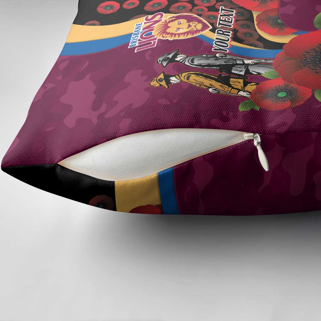 Brisbane Lions ANZAC Personalised Pillow Cover Lest We Forget Poppy Camo