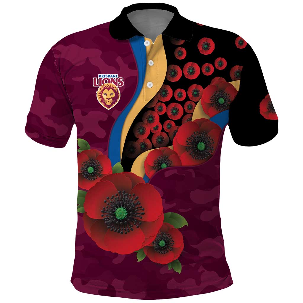 Brisbane Lions ANZAC Personalised Polo Shirt Lest We Forget Poppy Camo