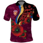 Brisbane Lions ANZAC Personalised Polo Shirt Lest We Forget Poppy Camo
