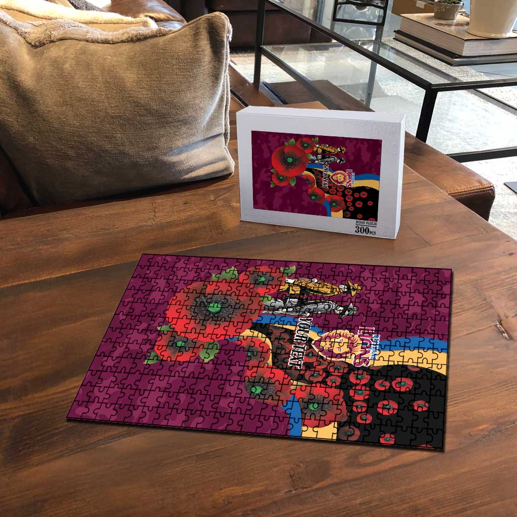 Brisbane Lions ANZAC Personalised Puzzle Lest We Forget Poppy Camo