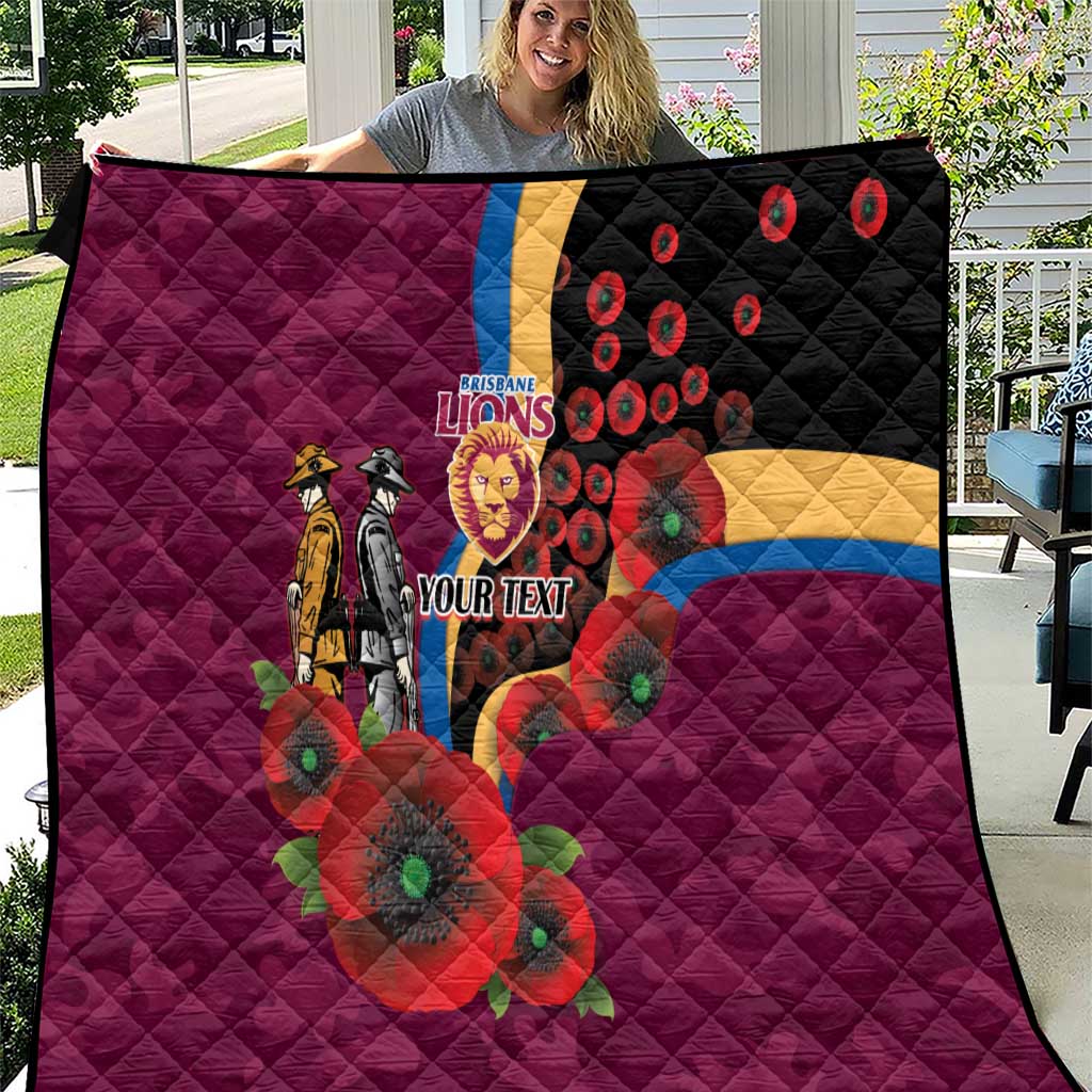 Brisbane Lions ANZAC Personalised Quilt Lest We Forget Poppy Camo