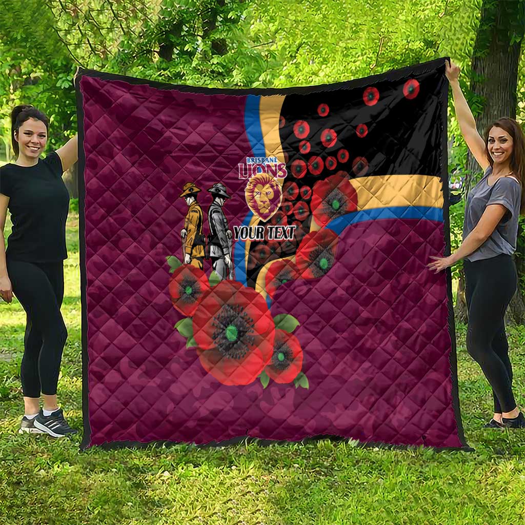 Brisbane Lions ANZAC Personalised Quilt Lest We Forget Poppy Camo