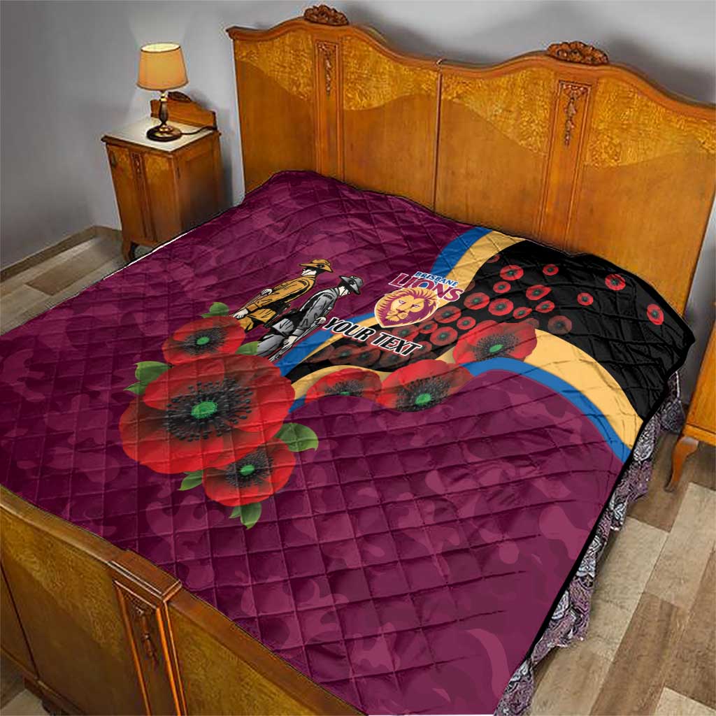 Brisbane Lions ANZAC Personalised Quilt Lest We Forget Poppy Camo