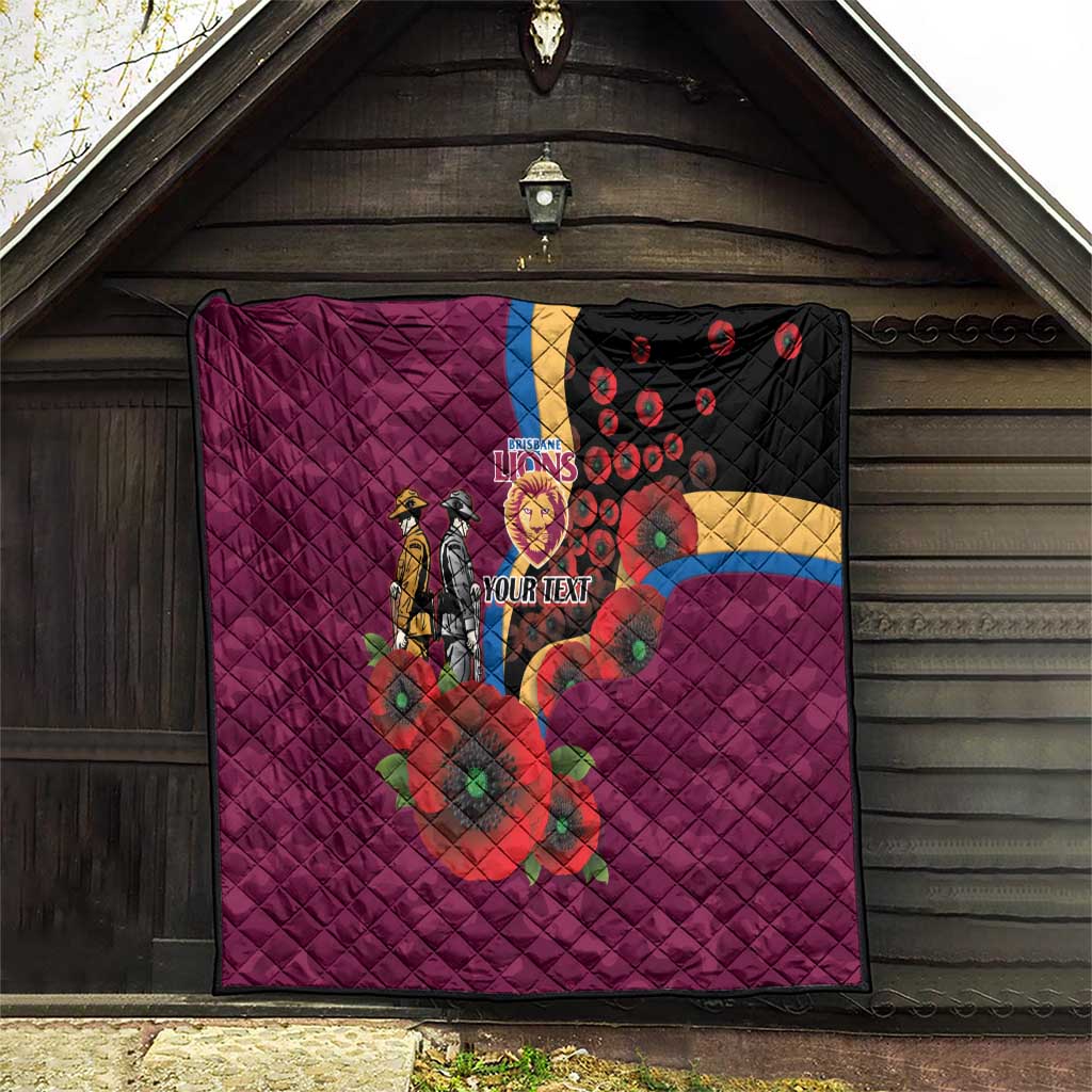 Brisbane Lions ANZAC Personalised Quilt Lest We Forget Poppy Camo