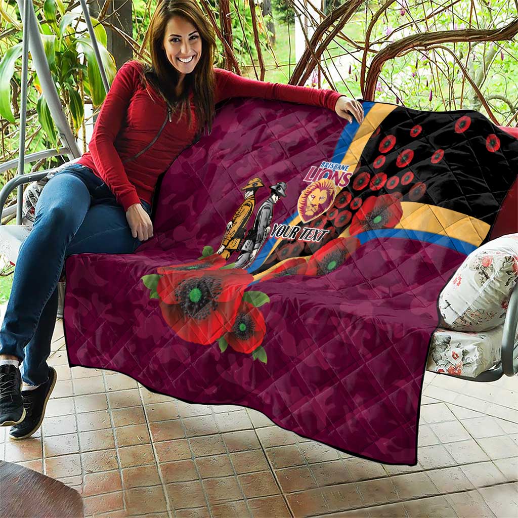 Brisbane Lions ANZAC Personalised Quilt Lest We Forget Poppy Camo