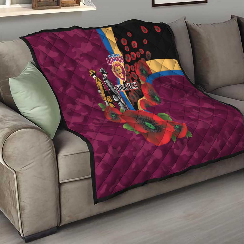 Brisbane Lions ANZAC Personalised Quilt Lest We Forget Poppy Camo