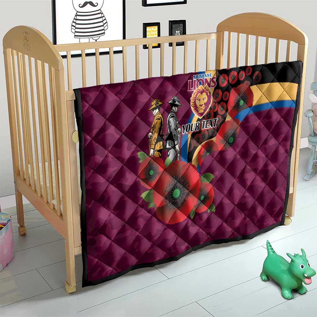Brisbane Lions ANZAC Personalised Quilt Lest We Forget Poppy Camo