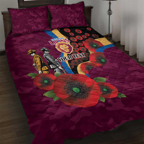Brisbane Lions ANZAC Personalised Quilt Bed Set Lest We Forget Poppy Camo