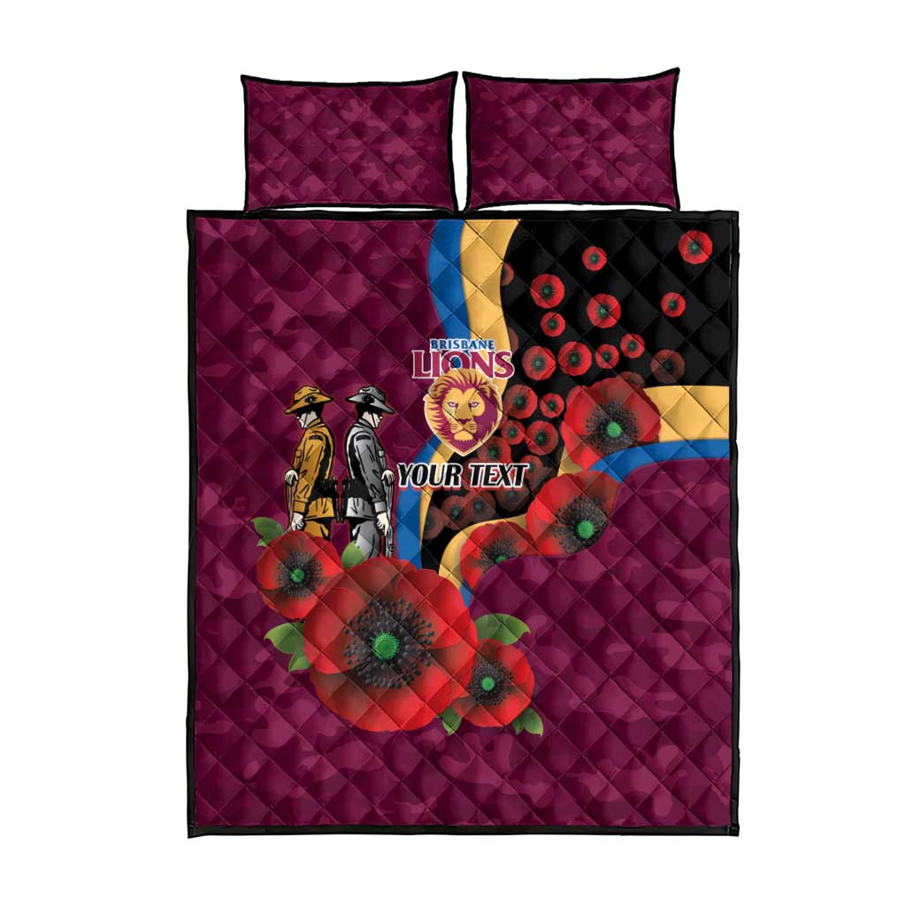 Brisbane Lions ANZAC Personalised Quilt Bed Set Lest We Forget Poppy Camo