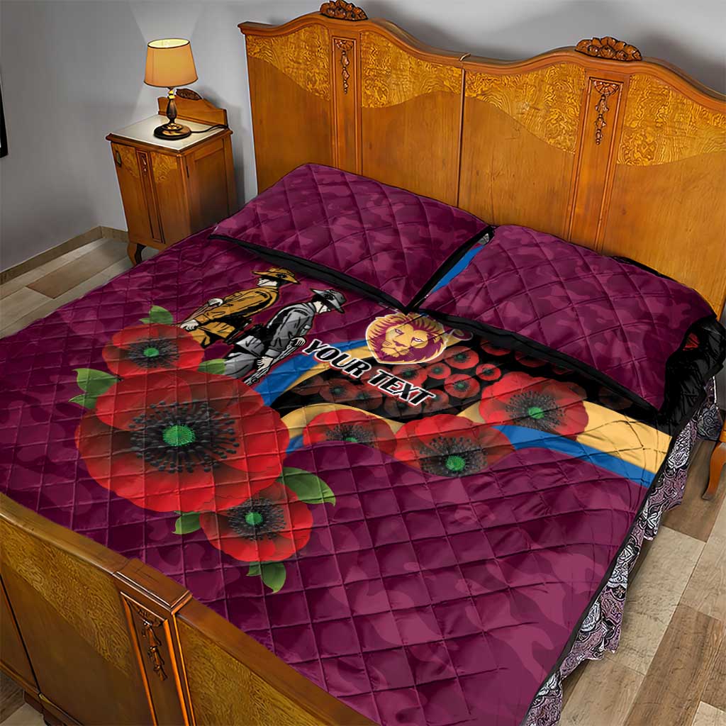 Brisbane Lions ANZAC Personalised Quilt Bed Set Lest We Forget Poppy Camo