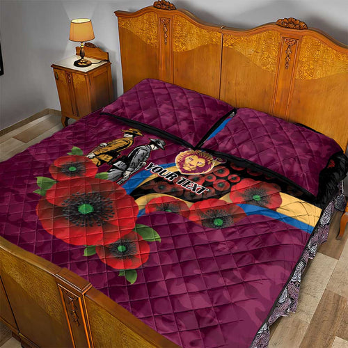 Brisbane Lions ANZAC Personalised Quilt Bed Set Lest We Forget Poppy Camo