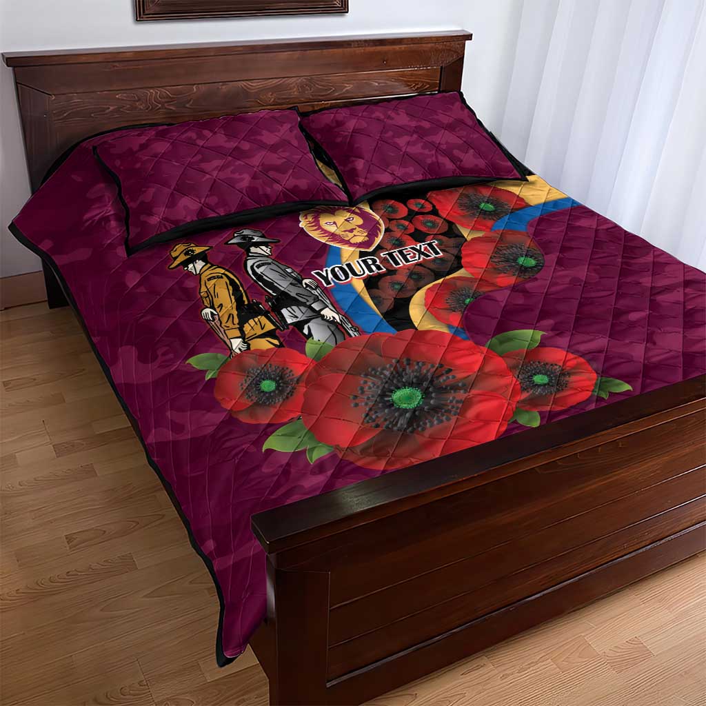 Brisbane Lions ANZAC Personalised Quilt Bed Set Lest We Forget Poppy Camo