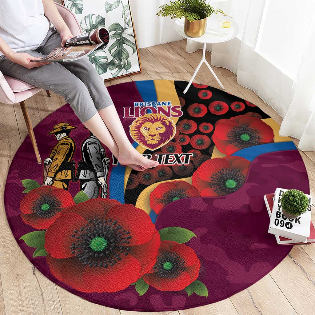Brisbane Lions ANZAC Personalised Round Carpet Lest We Forget Poppy Camo