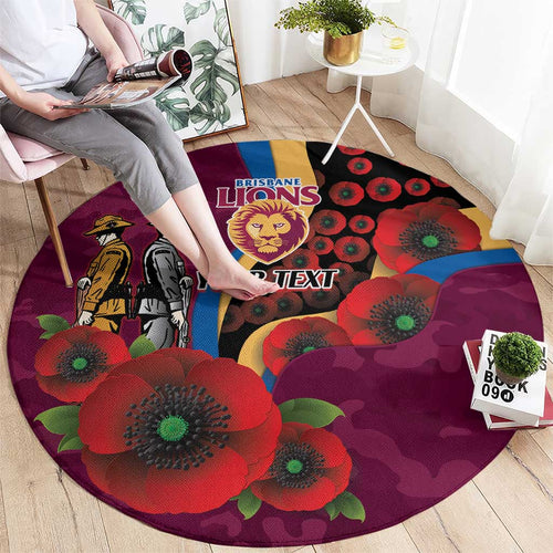 Brisbane Lions ANZAC Personalised Round Carpet Lest We Forget Poppy Camo