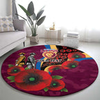 Brisbane Lions ANZAC Personalised Round Carpet Lest We Forget Poppy Camo