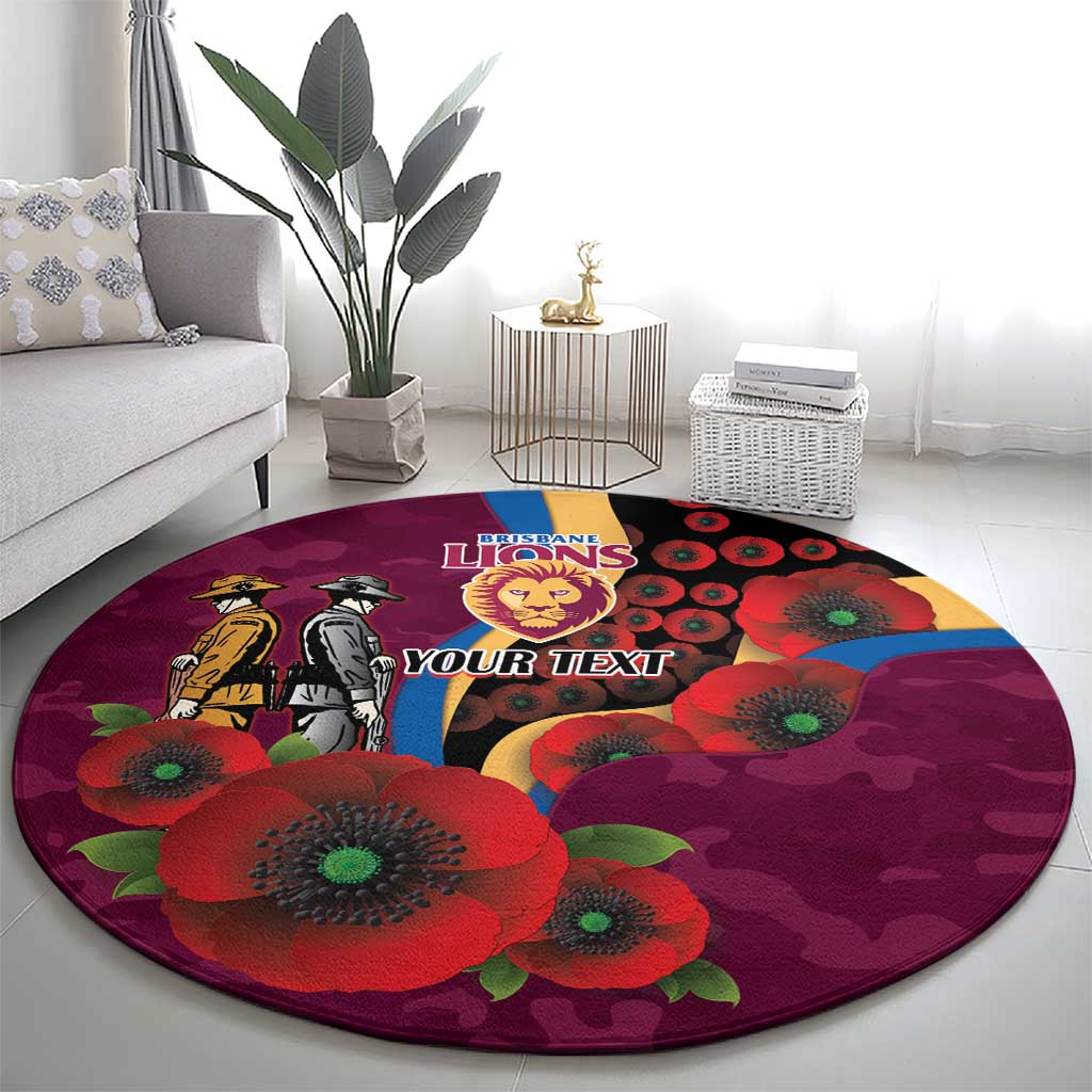 Brisbane Lions ANZAC Personalised Round Carpet Lest We Forget Poppy Camo