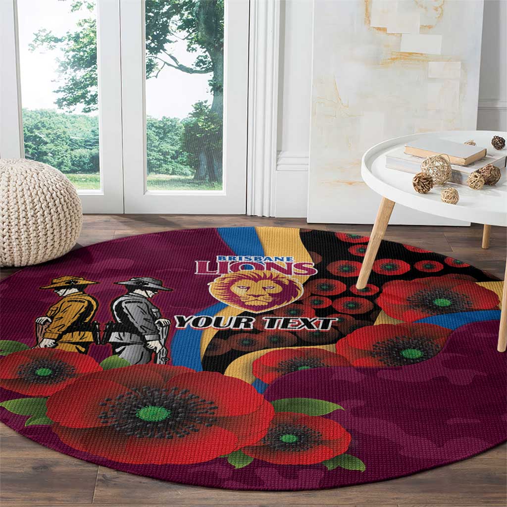 Brisbane Lions ANZAC Personalised Round Carpet Lest We Forget Poppy Camo
