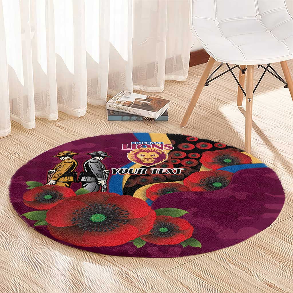 Brisbane Lions ANZAC Personalised Round Carpet Lest We Forget Poppy Camo