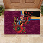 Brisbane Lions ANZAC Personalised Rubber Doormat Lest We Forget Poppy Camo