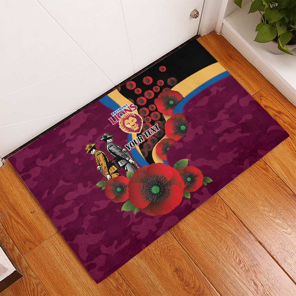 Brisbane Lions ANZAC Personalised Rubber Doormat Lest We Forget Poppy Camo