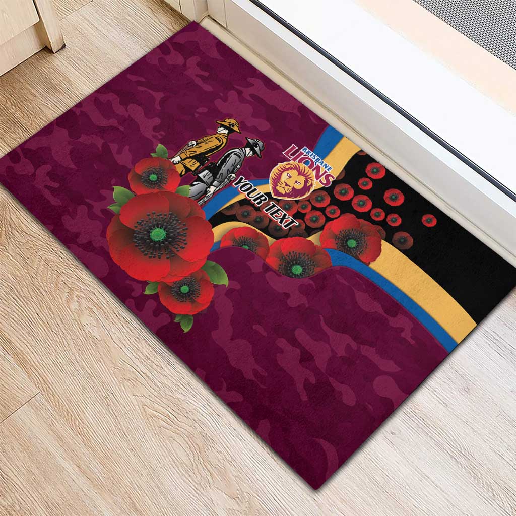 Brisbane Lions ANZAC Personalised Rubber Doormat Lest We Forget Poppy Camo