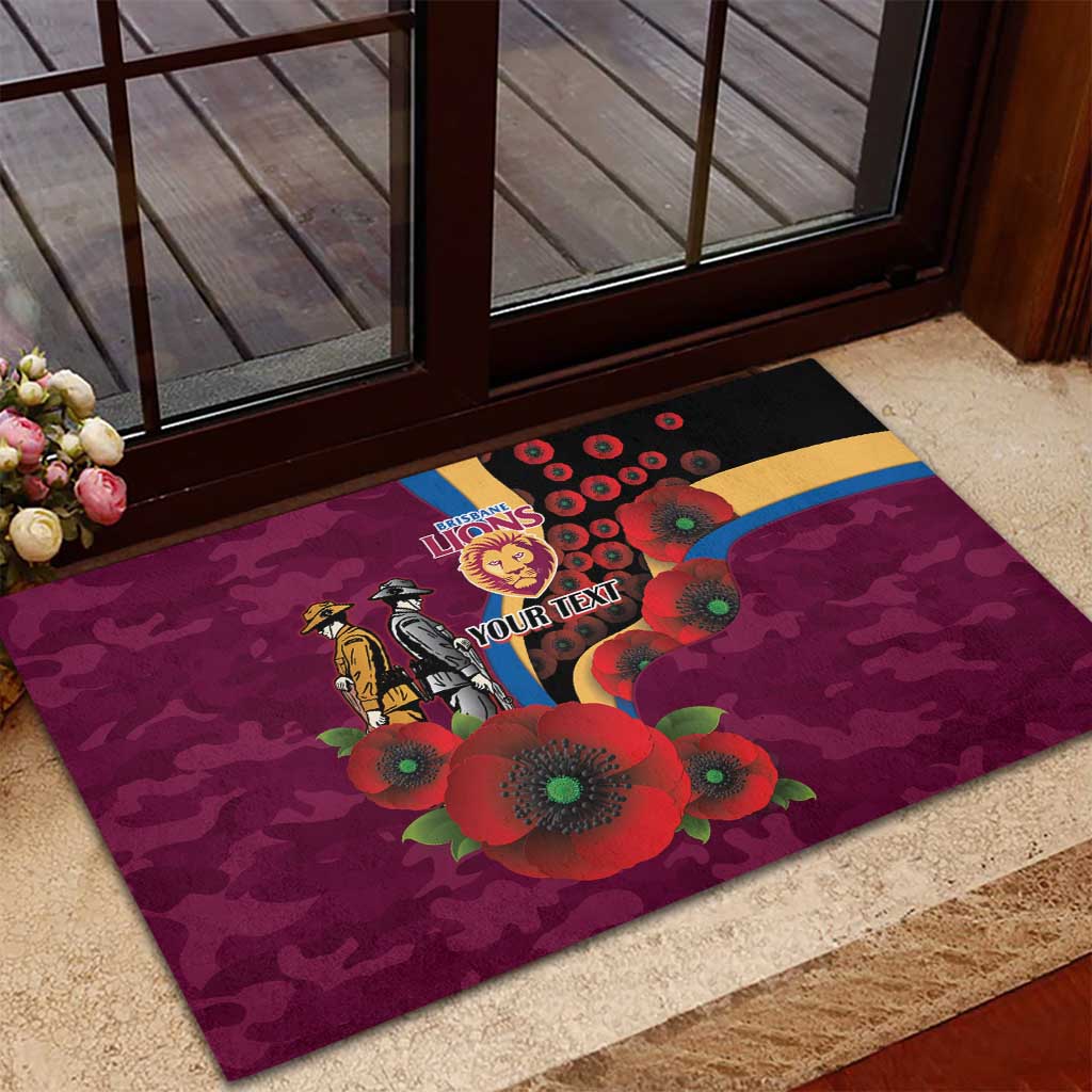 Brisbane Lions ANZAC Personalised Rubber Doormat Lest We Forget Poppy Camo