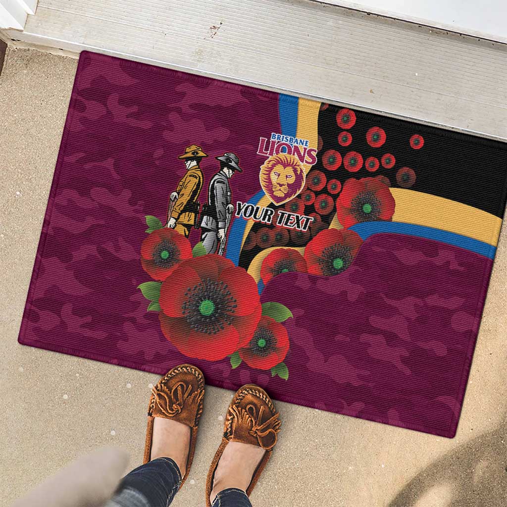 Brisbane Lions ANZAC Personalised Rubber Doormat Lest We Forget Poppy Camo