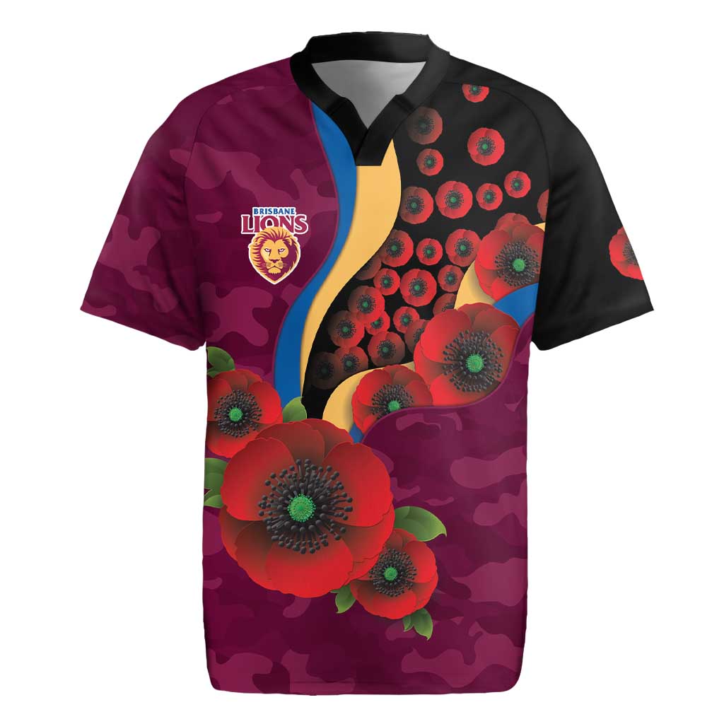 Brisbane Lions ANZAC Personalised Rugby Jersey Lest We Forget Poppy Camo