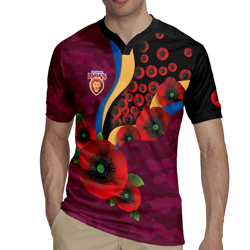 Brisbane Lions ANZAC Personalised Rugby Jersey Lest We Forget Poppy Camo