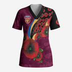 Brisbane Lions ANZAC Personalised Scrub Top Lest We Forget Poppy Camo
