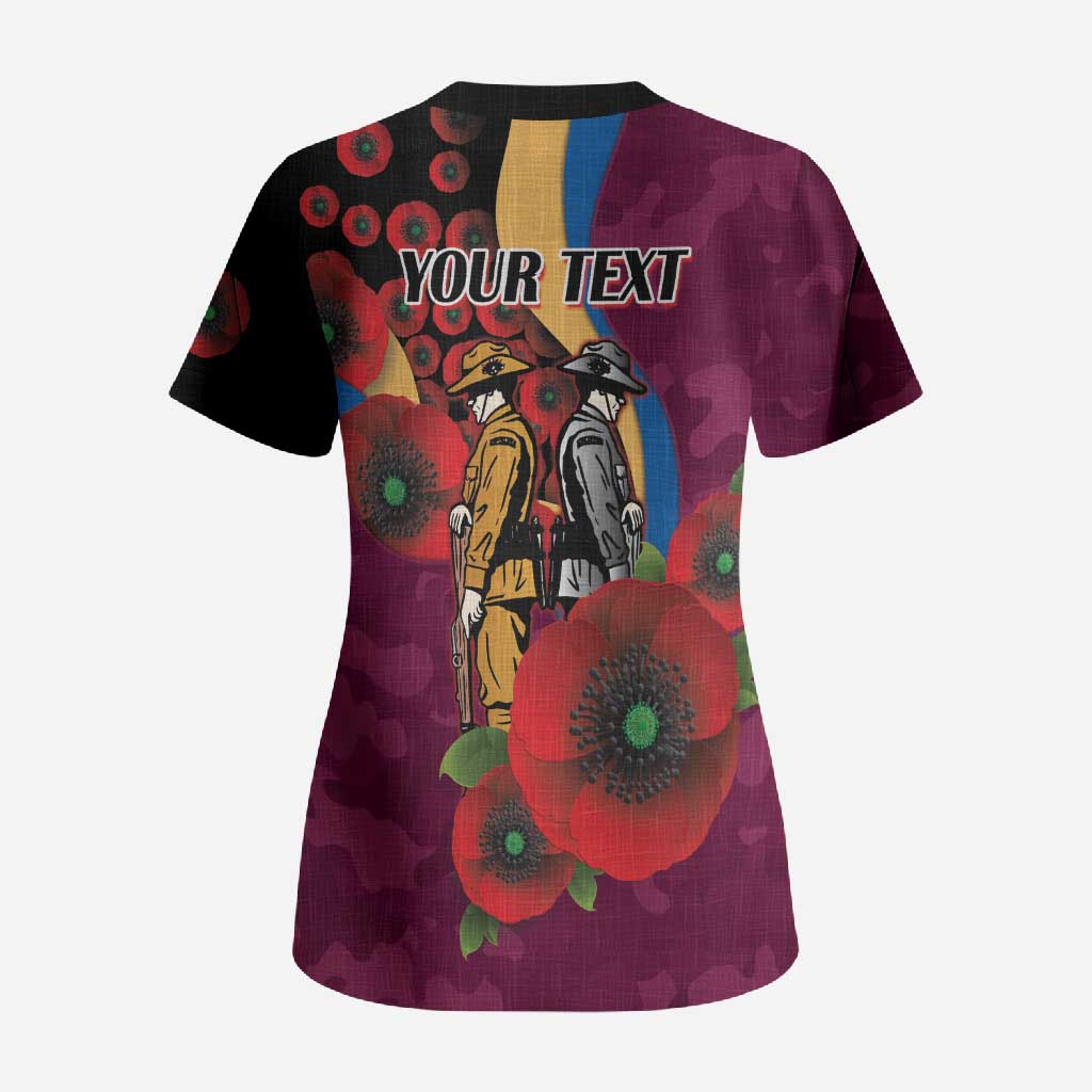 Brisbane Lions ANZAC Personalised Scrub Top Lest We Forget Poppy Camo