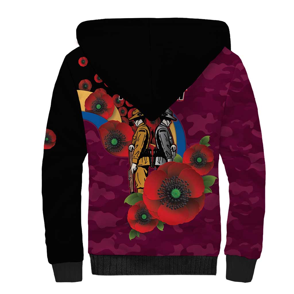 Brisbane Lions ANZAC Personalised Sherpa Hoodie Lest We Forget Poppy Camo