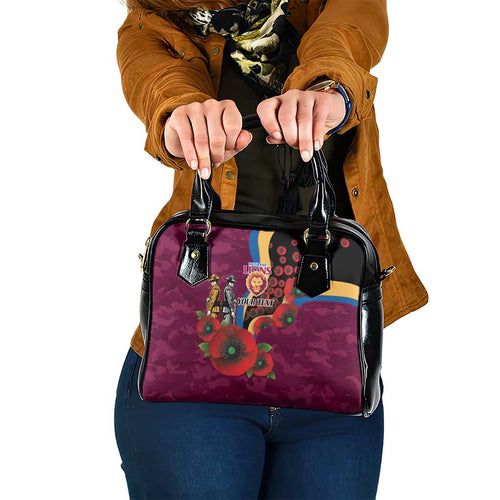 Brisbane Lions ANZAC Personalised Shoulder Handbag Lest We Forget Poppy Camo