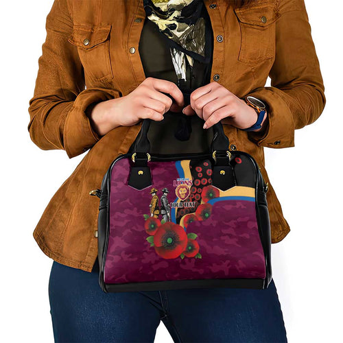 Brisbane Lions ANZAC Personalised Shoulder Handbag Lest We Forget Poppy Camo
