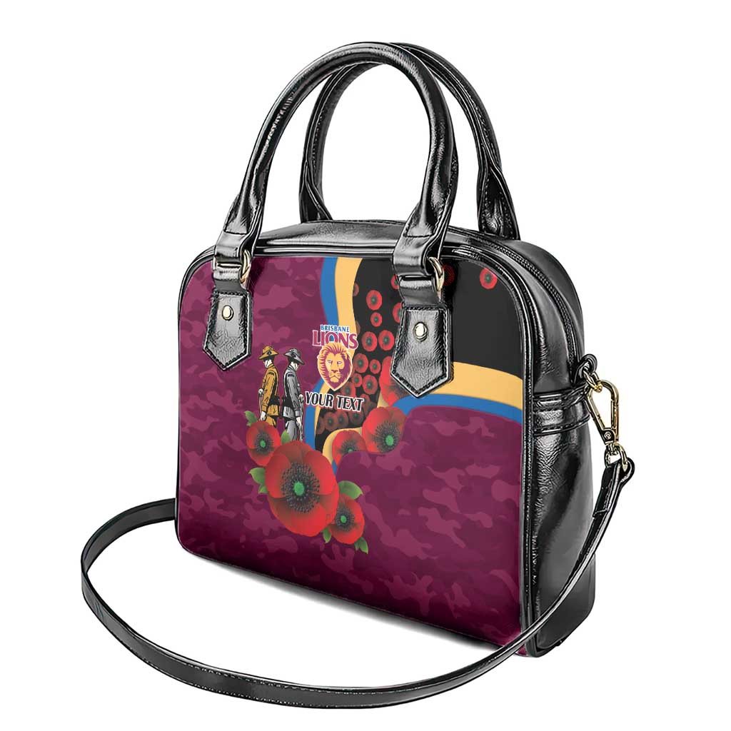 Brisbane Lions ANZAC Personalised Shoulder Handbag Lest We Forget Poppy Camo