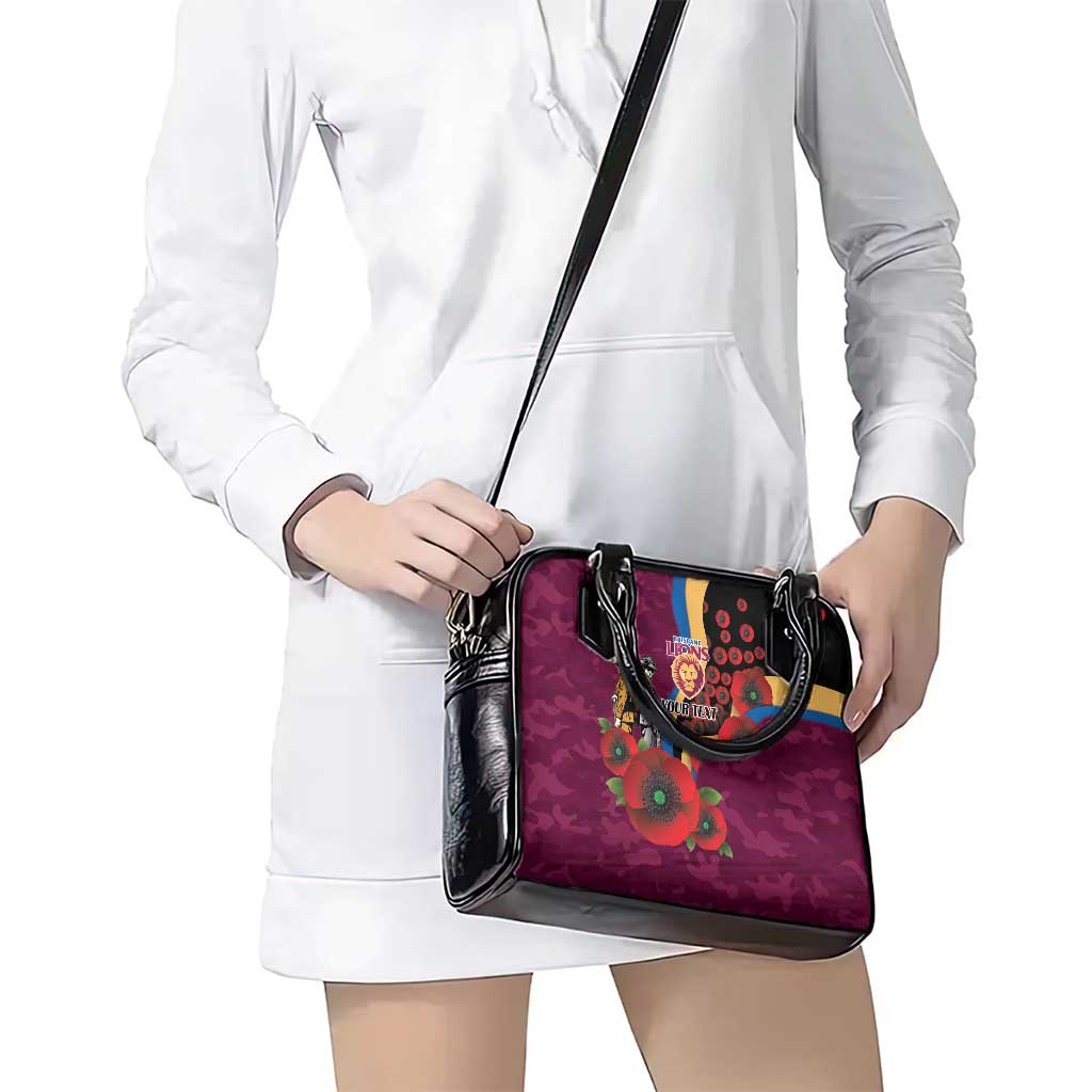 Brisbane Lions ANZAC Personalised Shoulder Handbag Lest We Forget Poppy Camo