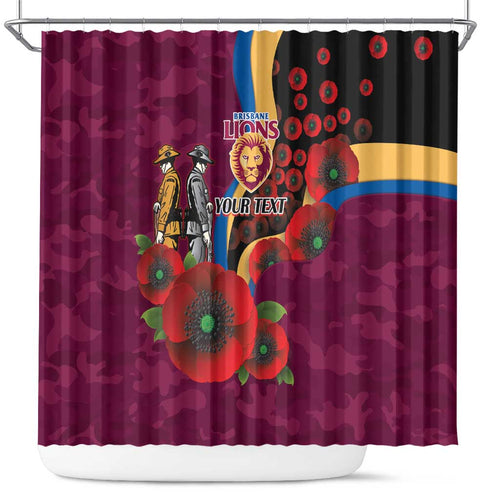 Brisbane Lions ANZAC Personalised Shower Curtain Lest We Forget Poppy Camo