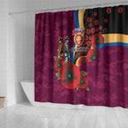 Brisbane Lions ANZAC Personalised Shower Curtain Lest We Forget Poppy Camo