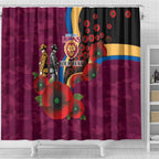 Brisbane Lions ANZAC Personalised Shower Curtain Lest We Forget Poppy Camo