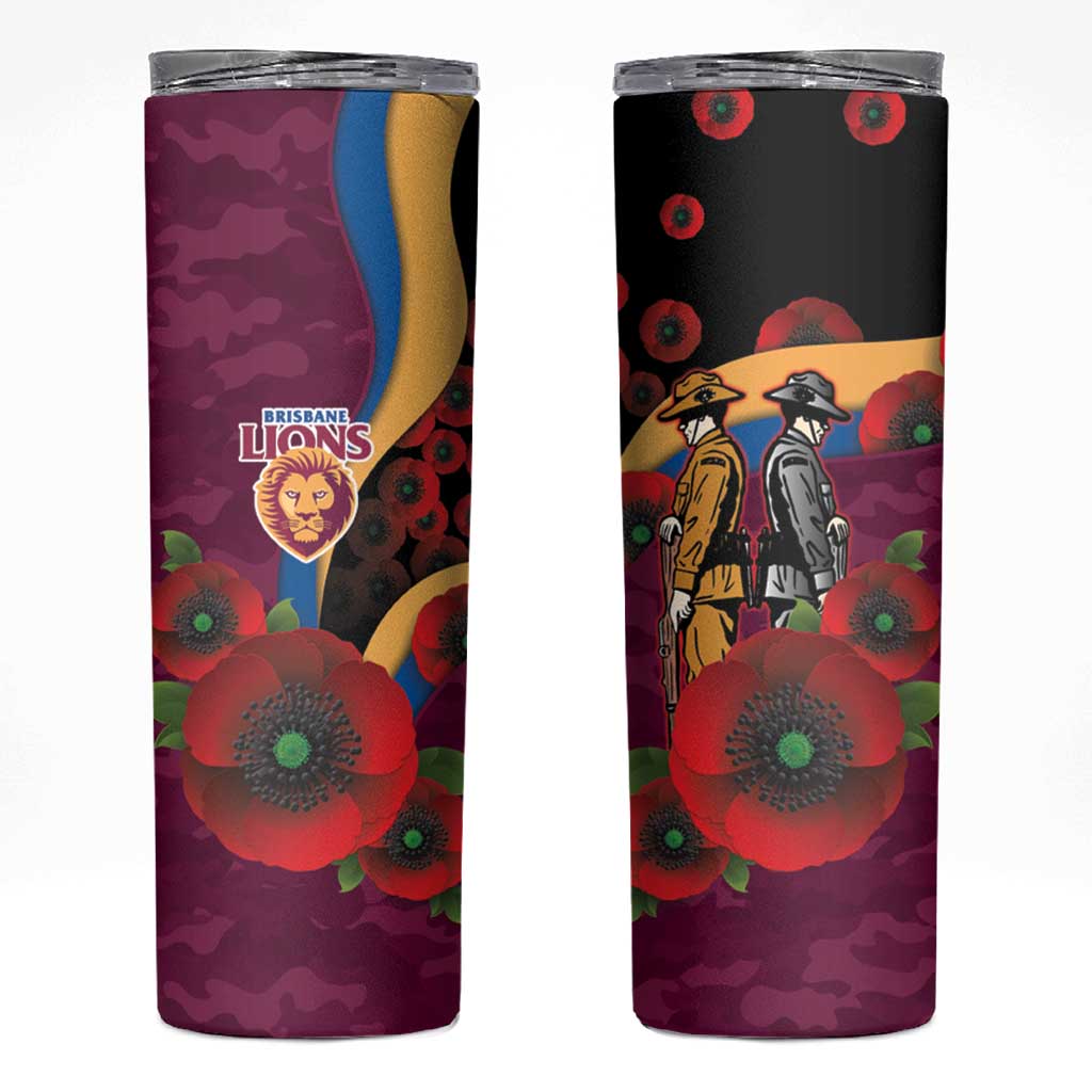 Brisbane Lions ANZAC Personalised Skinny Tumbler Lest We Forget Poppy Camo