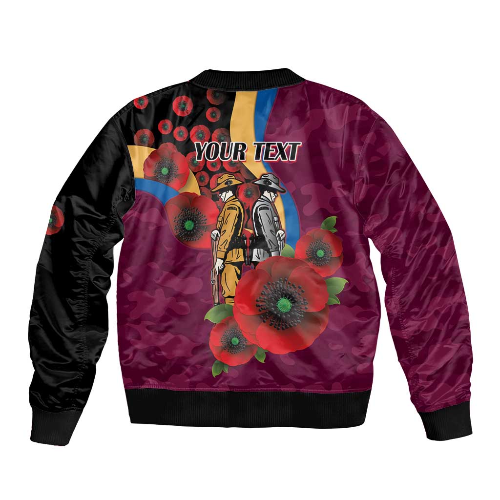 Brisbane Lions ANZAC Personalised Sleeve Zip Bomber Jacket Lest We Forget Poppy Camo