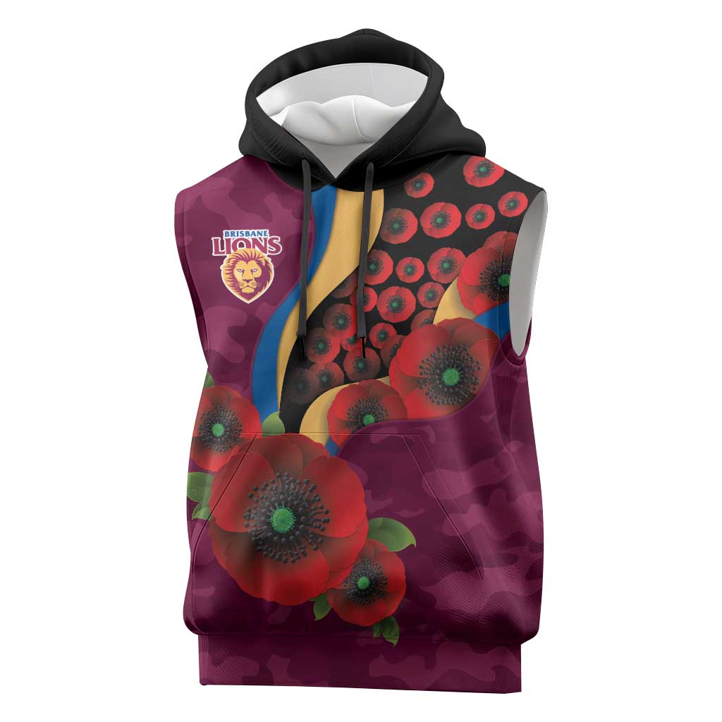 Brisbane Lions ANZAC Personalised Sleeveless Hoodie Lest We Forget Poppy Camo