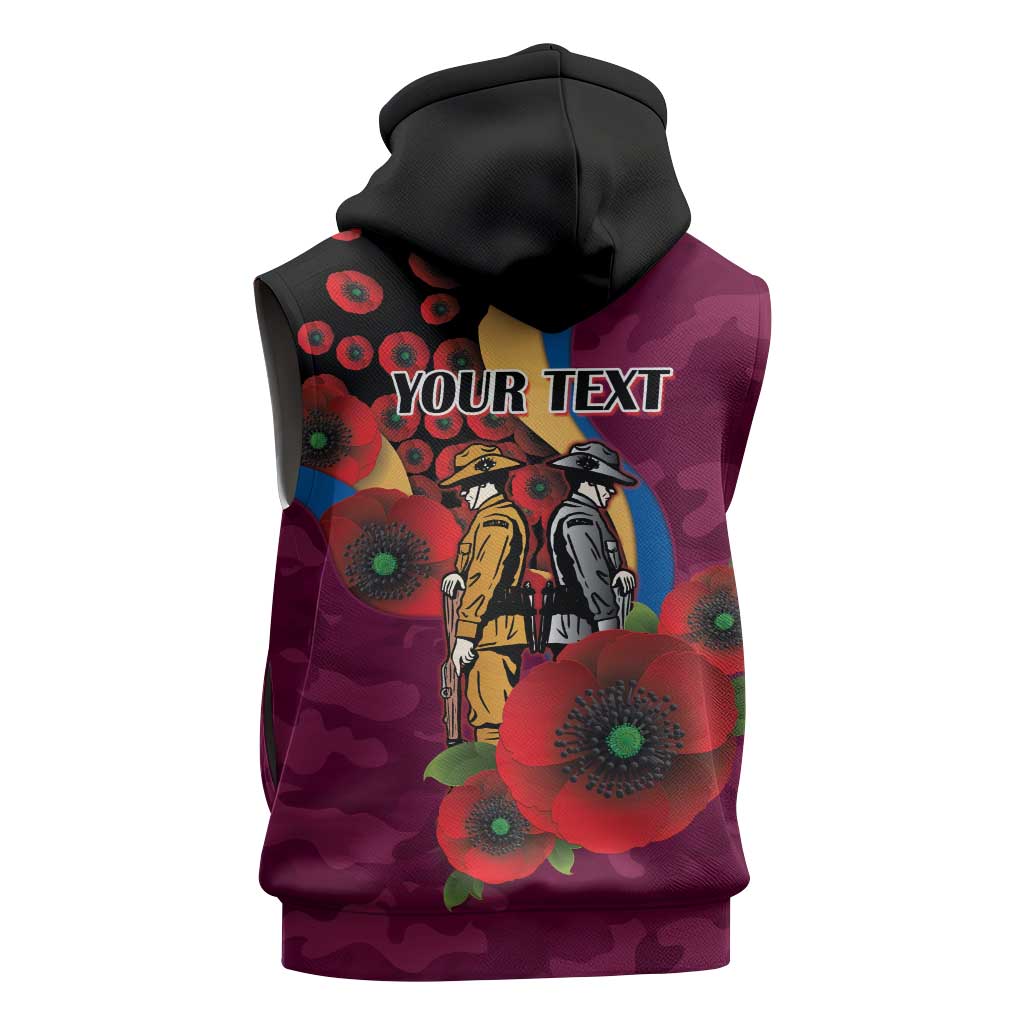 Brisbane Lions ANZAC Personalised Sleeveless Hoodie Lest We Forget Poppy Camo
