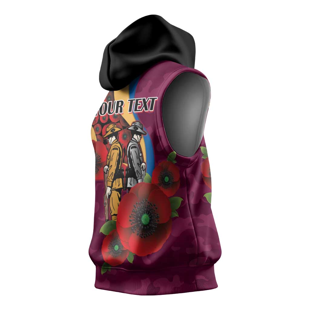 Brisbane Lions ANZAC Personalised Sleeveless Hoodie Lest We Forget Poppy Camo