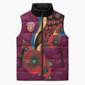 Brisbane Lions ANZAC Personalised Sleeveless Puffer Jacket Lest We Forget Poppy Camo