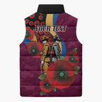 Brisbane Lions ANZAC Personalised Sleeveless Puffer Jacket Lest We Forget Poppy Camo