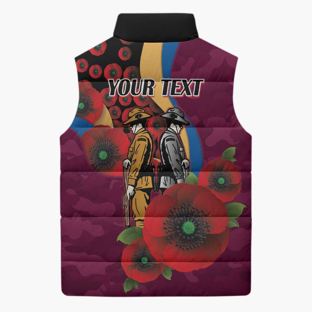 Brisbane Lions ANZAC Personalised Sleeveless Puffer Jacket Lest We Forget Poppy Camo